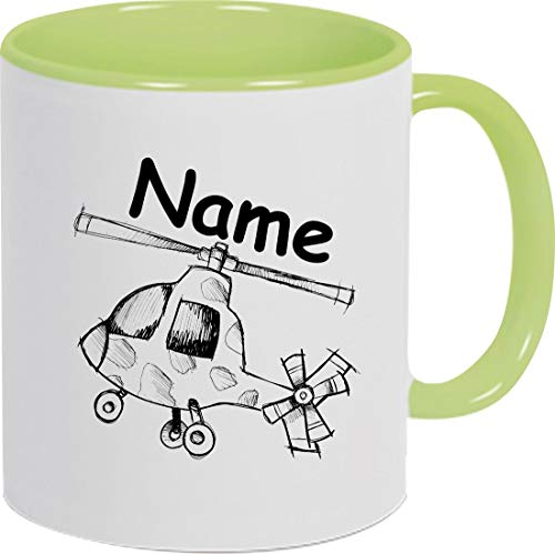 ShirtInStyle Kindertasse, Teetasse, Tasse, Hubschrauber mit Wunschnamen, Wunschtext, Spruch, Kinder, Farbe hellgrün von ShirtInStyle