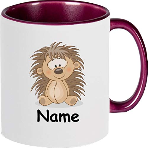 ShirtInStyle Kindertasse, Teetasse, Tasse, Igel mit Wunschnamen, Wunschtext, Spruch, Kinder, Tiere, Natur, Farbe violett von ShirtInStyle