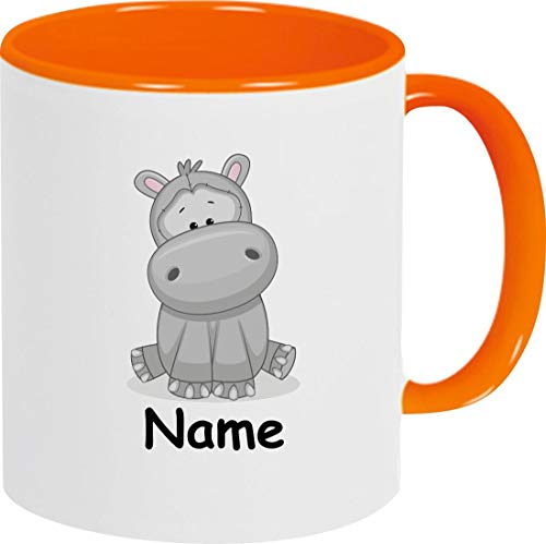 ShirtInStyle Kindertasse, Teetasse, Tasse, Nilpferd mit Wunschnamen, Wunschtext, Spruch, Kinder, Tiere, Natur, Kaffeetasse, Pott, Becher, Farbe orange von ShirtInStyle