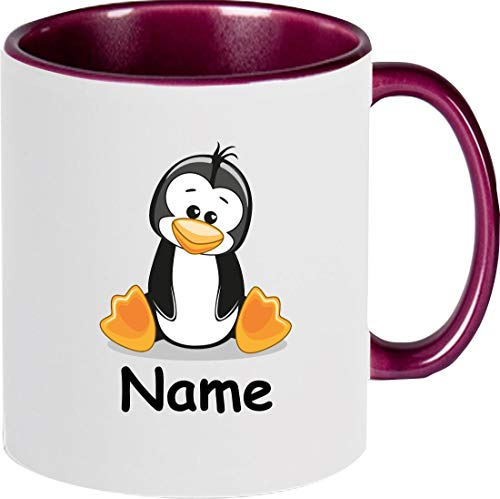 ShirtInStyle Kindertasse, Teetasse, Tasse, Pinguin mit Wunschnamen, Wunschtext, Spruch, Kinder, Tiere, Natur, Farbe violett von ShirtInStyle