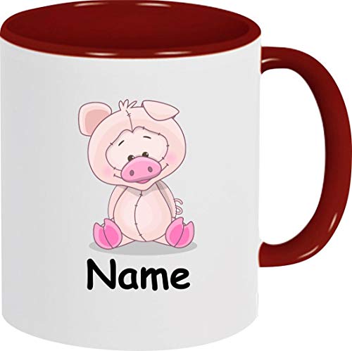 ShirtInStyle Kindertasse, Teetasse, Tasse, Schwein mit Wunschnamen, Wunschtext, Spruch, Kinder, Tiere, Natur, Kaffeetasse, Pott, Becher, Farbe burgundy von ShirtInStyle