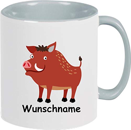 ShirtInStyle Kindertasse, Teetasse, Tasse, Wildschwein mit Wunschnamen, Wunschtext, Spruch, Kinder, Tiere, Natur, Kaffeetasse, Pott, Becher, Farbe grau von ShirtInStyle