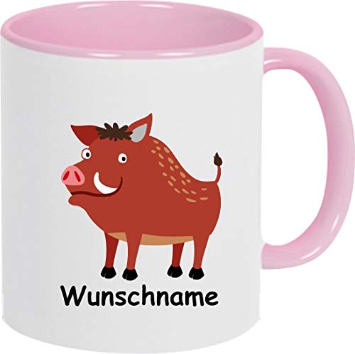 ShirtInStyle Kindertasse, Teetasse, Tasse, Wildschwein mit Wunschnamen, Wunschtext, Spruch, Kinder, Tiere, Natur, Kaffeetasse, Pott, Becher, Farbe rosa von ShirtInStyle