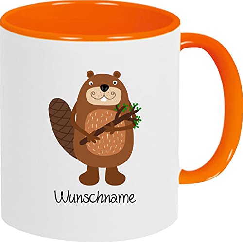 ShirtInStyle Kindertasse, lustige Tiere Biber mit Wunschnamen, Tasse Pott Kaffeetasse Teetasse Logo, Spruch, Spruch, Motiv, Farbe orange von ShirtInStyle