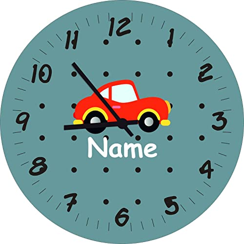 ShirtInStyle Kinderzimmeruhr mit Motiv PKW Auto mit Wunschnamen Geschenk Uhr Kinder Handmade Wanduhr Wunschtext Name, 29cm, Ozeangreen von ShirtInStyle