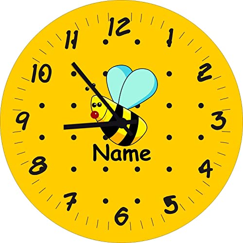 ShirtInStyle Kinderzimmeruhr mit Tiermotiv Biene mit Wunschnamen Geschenk Uhr Kinder Handmade Wanduhr Wunschtext Name, 29cm, Gelb von ShirtInStyle