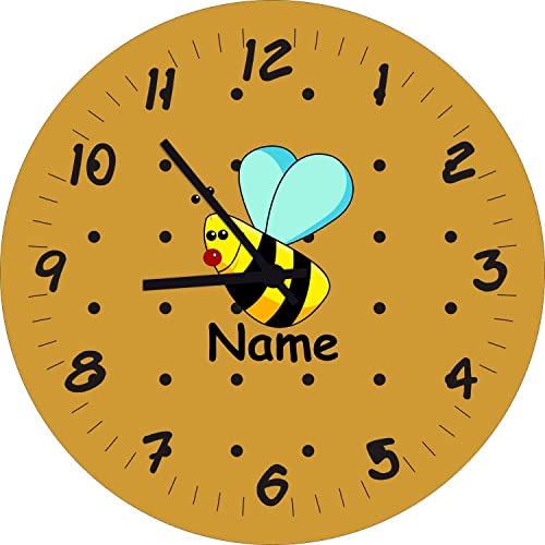 ShirtInStyle Kinderzimmeruhr mit Tiermotiv Biene mit Wunschnamen Geschenk Uhr Kinder Handmade Wanduhr Wunschtext Name, 29cm, Gold von ShirtInStyle