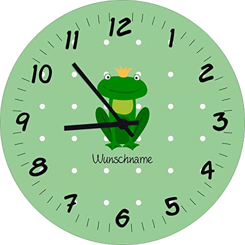 ShirtInStyle Kinderzimmeruhr mit Tiermotiv Frosch mit Wunschnamen Geschenk Uhr Kinder Handmade Wanduhr Wunschtext Name, 29cm, Pastellgruen von ShirtInStyle