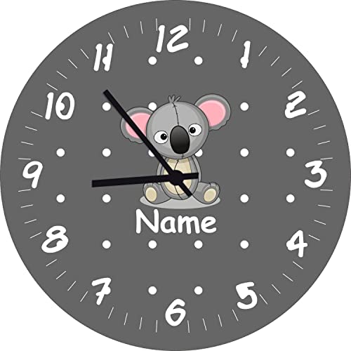 ShirtInStyle Kinderzimmeruhr mit Tiermotiv Koala mit Wunschnamen Geschenk Uhr Kinder Handmade Wanduhr Wunschtext Name, 29cm, Dunkelgrau von ShirtInStyle