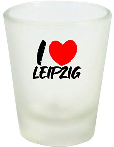 ShirtInStyle Schnapsglas Glas, I Love Leipzig. Urlaub Heimat Familie Zu Hause Freunde Spruch, Weiß von ShirtInStyle