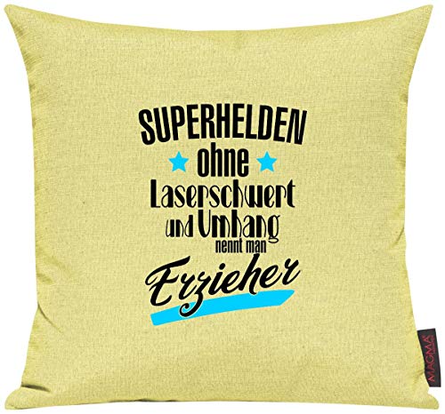 ShirtInStyle Sofakissen, Superhelden Ohne Laserschwert Und Umhang Nennt Man Erzieher, Kissenhülle Für Auserwählte! Schule Hort Kita Kindergarten Farbe Lindgruen von ShirtInStyle