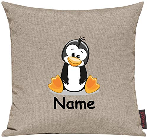 ShirtInStyle Sofakissen Kinderkissen Tiermotiv Pinguin mit Wunschnamen, Kissenhülle für Auserwählte! Farbe Taupe von ShirtInStyle