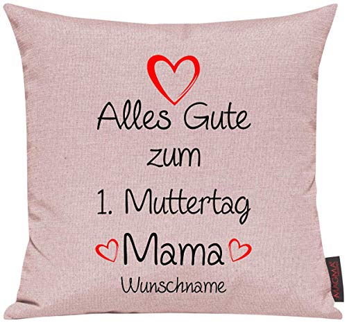 ShirtInStyle Sofakissen Motiv Typo Kuschelidee Alles Gute zum 1. Muttertag mit Wunschtext, Kissen, Sofa, Deko, Vater Mutter Geschenk Familie Liebe, Farbe Altrose von ShirtInStyle