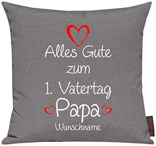 ShirtInStyle Sofakissen Motiv Typo Kuschelidee Alles Gute zum 1. Vatertag Papa mit Wunschtext, Kissen, Sofa, Deko, Vater Mutter Geschenk Familie Liebe, Farbe grau von ShirtInStyle