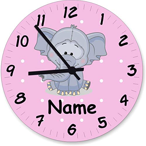 ShirtInStyle Wanduhr Kinderzimmer Wanduhr Elefant mit Wunschnamen Geschenk Uhr Kinder Handmade, 29cm, Pastellrosa von ShirtInStyle