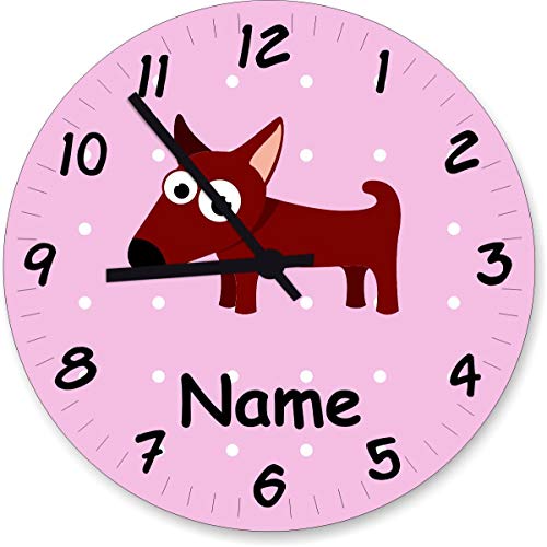 ShirtInStyle Wanduhr Kinderzimmer Wanduhr Hund mit Wunschnamen Geschenk Uhr Kinder Handmade, 20cm, Pastellrosa von ShirtInStyle