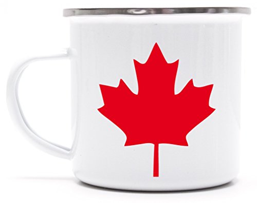 Ahornblatt bedruckte Metalltasse Emaille Camping Tasse mit Spruch Motiv Mug CANADA/KANADA, Größe: onesize,weiß/silber von ShirtStreet