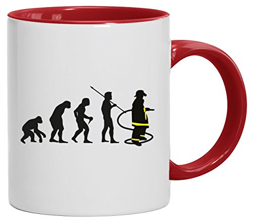 Geschenkidee Fire Fighter Feuerwehrmann Kaffeetasse 2-farbige Evolution Feuerwehr, Größe: onesize,weiß/rot von ShirtStreet