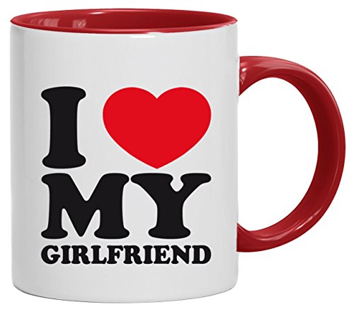 Geschenkidee Freundin Valentinstags Kaffeetasse 2-farbige Tasse I LOVE MY GIRLFRIEND, Größe: onesize,weiß/rot von ShirtStreet