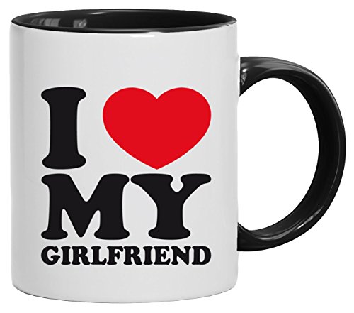 Geschenkidee Freundin Valentinstags Kaffeetasse 2-farbige Tasse I LOVE MY GIRLFRIEND, Größe: onesize,weiß/schwarz von ShirtStreet