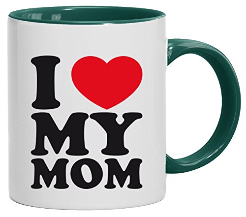 Geschenkidee Mama Muttertags Kaffeetasse 2-farbige Tasse I LOVE MY MOM, Größe: onesize,weiß/grün von ShirtStreet