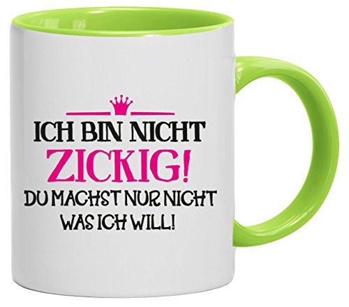 Lustige Geschenkidee Büro Bürohumor Kaffeetasse 2-farbige Tasse Ich bin nicht zickig!, Größe: onesize,weiß/hellgrün Lustige Geschenkidee Büro Bürohumor Kaffeetasse 2-farbige Tasse Ich bin nicht zickig!, Größe: onesize,weiß/hellgrün von ShirtStreet