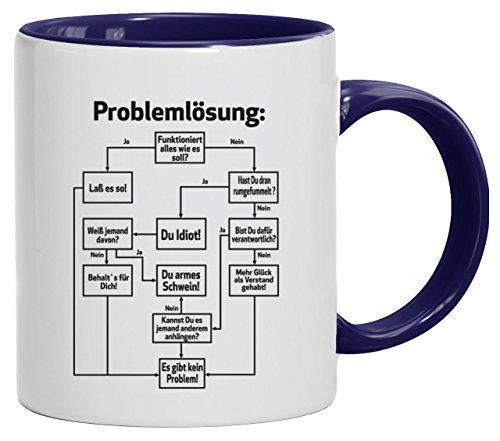 Lustige Geschenkidee Bürohumor Büro Kaffeetasse 2-farbige Tasse Problemlösung, Größe: onesize,weiß/blau von ShirtStreet