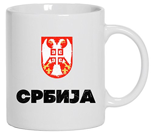 Wappen Srbija Belgrad Länder bedruckte Kaffeetasse Bürotasse mit Spruch Motiv Flagge Serbien, Größe: onesize,Weiß von ShirtStreet