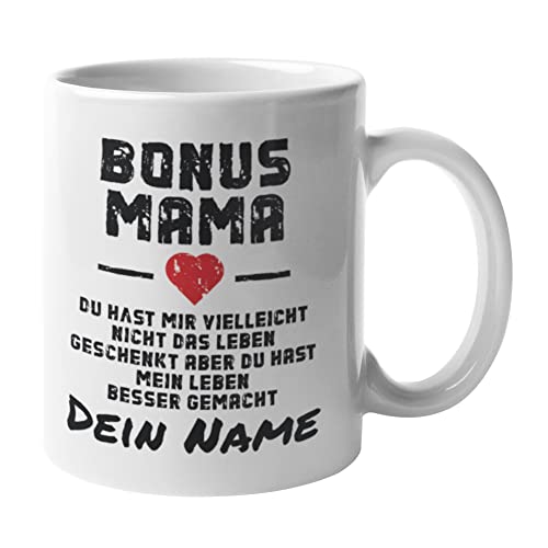 Geschenk für Mama Tasse personalisiert mit Namen - Bonus Mama - Geschenk Idee Stiefmutter Muttertag Geburtstag Weihnachten Ostern von Shirtinator