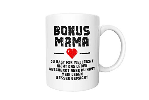 Shirtinator Geschenktasse Bonus Mama I Geschenkidee-n Muttertag Stiefmutter Geburtstag Geschenk-e I lustige Tasse mit Spruch von Shirtinator