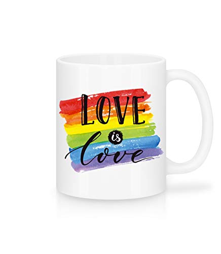 Shirtinator Tasse Geschenk Love is Love I Liebe Tassen LGBTQ+ Regenbogen Rainbow Valentinstag von Shirtinator