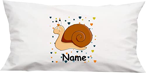 ShirtInStyle Kuschelkissen Schnecke mit Wunschnamen Tiermotiv Herzen Sterne, Kinderzimmer Kuscheln, Kopfkissen Dekokissen mit Füllung, Größe 40X80cm, Farbe weiß von ShirtInStyle