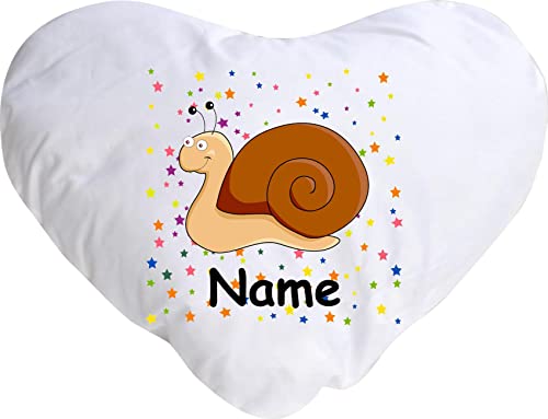 Kuschelkissen Schnecke mit Wunschnamen Tiermotiv Sterne Sterne, Kinderzimmer Kuscheln, Kopfkissen Dekokissen mit Füllung, Form Herz Größe 40X44cm, Farbe weiß von ShirtInStyle