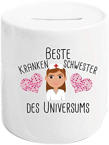 ShirtInStyle Spardose Sparschwein, Beste Krankenschwester des Universum! Familie Freunde Spruch, einfach Danke Sagen, Farbe weiß von Shirtinstyle