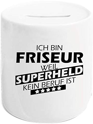 ShirtInStyle Spardose Sparschwein, Ich Bin Friseur Weil Superheld kein Beruf ist, Beruf Ausbildung Abschluss von ShirtInStyle