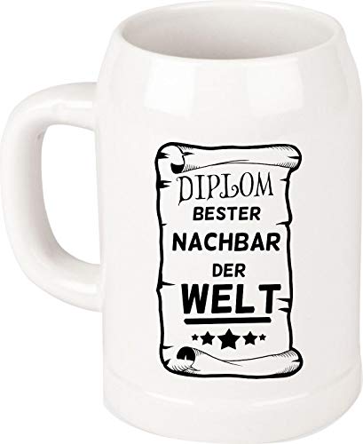 ShirtInStyle Bierkrug, Diplom Bester Nachbar Der Welt. Auszeichnung, Sprüche, Familie Freunde Spruch, Krug Glas Keramik, Weiß von ShirtInStyle