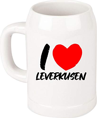 ShirtInStyle Bierkrug, I Love Leverkusen. Urlaub Heimat Familie Zu Hause Freunde Spruch, Krug Glas Keramik, Weiß von ShirtInStyle