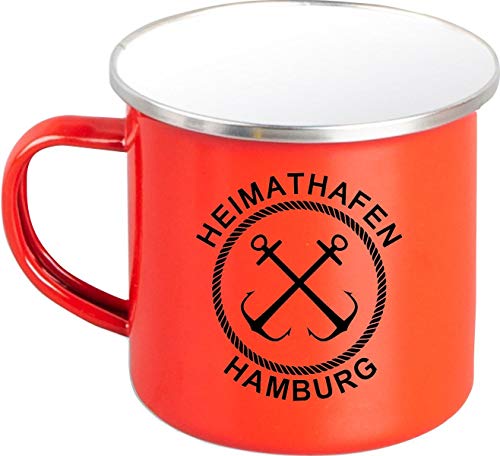 ShirtInStyle Emaille Kaffeepott Tasse Heimathafen Hamburg Anker, Kaffeetasse Becher Retro Camping, Farbe Rot von ShirtInStyle