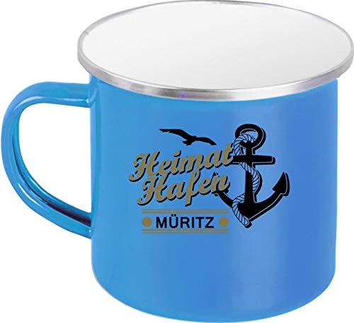 ShirtInStyle Emaille Kaffeepott Tasse Heimathafen Müritz Anker Möwe, Kaffeetasse Becher Retro Camping, Farbe Blau von ShirtInStyle