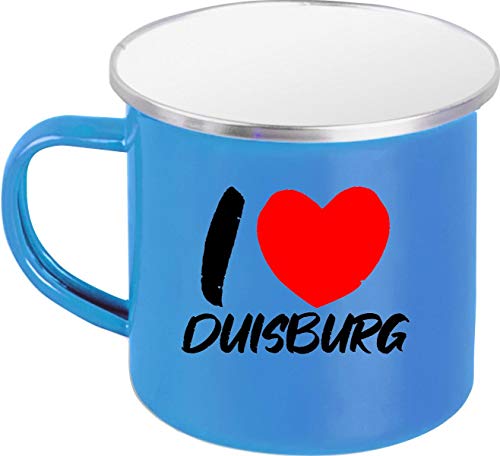 ShirtInStyle Emaille Kaffeepott Tasse I Love Duisburg, Kaffeetasse Becher Retro Camping, Farbe Blau von ShirtInStyle