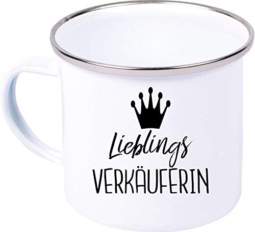 Emaillebecher, Lieblingsverkäuferin, Dankeschön Anerkennung, Emaille Tasse, Kaffee Becher Mug, weiß von ShirtInStyle