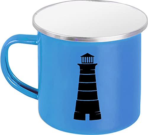 Emaillebecher, Sailing Leuchtturm Motive, Emaille Tasse, Kaffee Becher Mug, blau von ShirtInStyle