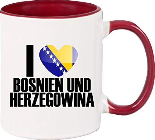 Kaffeepott, Kaffeetasse, Tasse, I love Bosnien und Herzegowina, Farbe burgundy von ShirtInStyle