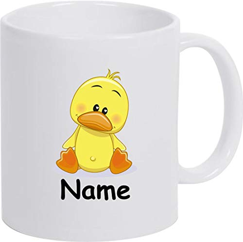 ShirtInStyle Kaffeepott, Tasse, Ente mit Wunschnamen, Wunschtext, Spruch Name Text Becher Mug Kaffeetasse, Tiere, Natur, Farbe Weiss von ShirtInStyle