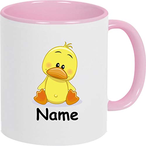 ShirtInStyle Kaffeepott, Tasse, Ente mit Wunschnamen, Wunschtext, Spruch Name Text Becher Mug Kaffeetasse, Tiere, Natur, Farbe rosa von ShirtInStyle