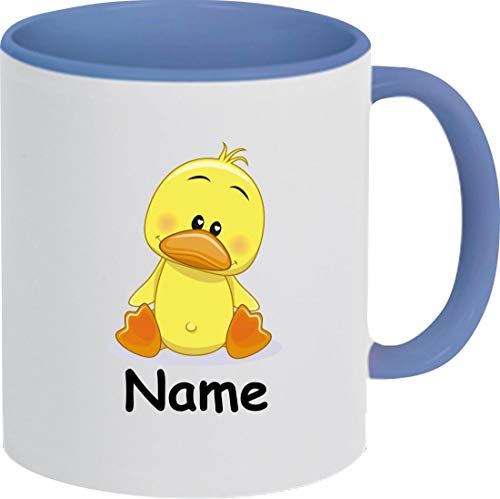 ShirtInStyle Kaffeepott, Tasse, Ente mit Wunschnamen, Wunschtext, Spruch Name Text Becher Mug Kaffeetasse, Tiere, Natur, Farbe royal von ShirtInStyle