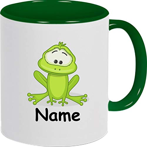 ShirtInStyle Kaffeepott, Tasse, Frosch mit Wunschnamen, Wunschtext, Spruch Name Text Becher Mug Kaffeetasse, Tiere, Natur, Farbe Gruen von ShirtInStyle