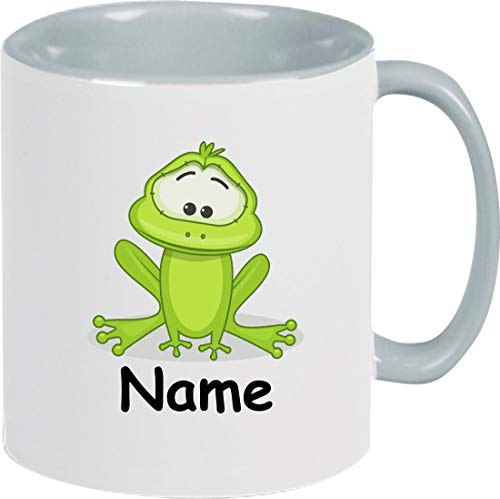 ShirtInStyle Kaffeepott, Tasse, Frosch mit Wunschnamen, Wunschtext, Spruch Name Text Becher Mug Kaffeetasse, Tiere, Natur, Farbe grau von ShirtInStyle