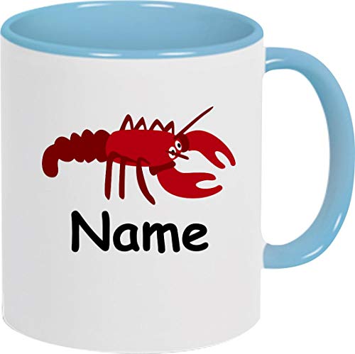 Shirtinstyle Kaffeepott, Tasse, Hummer mit Wunschnamen, Wunschtext, Spruch Name Text Becher Mug Kaffeetasse, Tiere, Natur, Farbe hellblau von Shirtinstyle