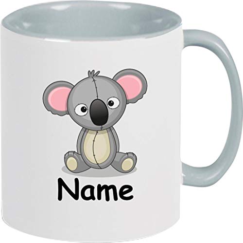 ShirtInStyle Kaffeepott, Tasse, Koala mit Wunschnamen, Wunschtext, Spruch Name Text Becher Mug Kaffeetasse, Tiere, Natur, Farbe grau von ShirtInStyle